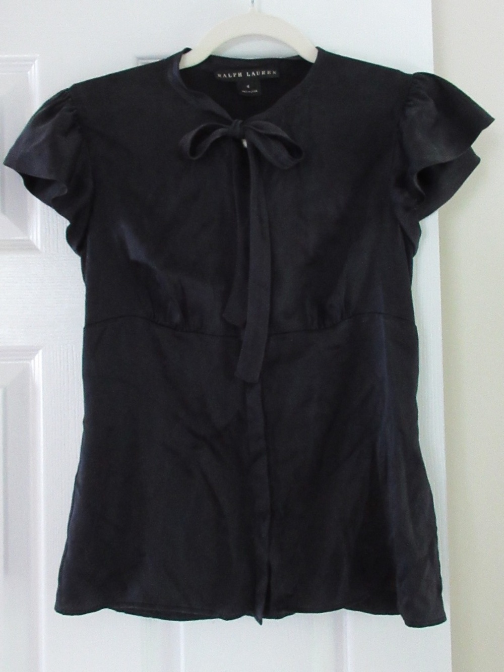 Ralph Lauren Black Silk Tie-Neck Blouse